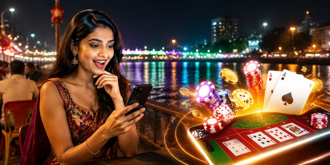 Ahmedabad riverfront casino area at night popular with sports betting crowd