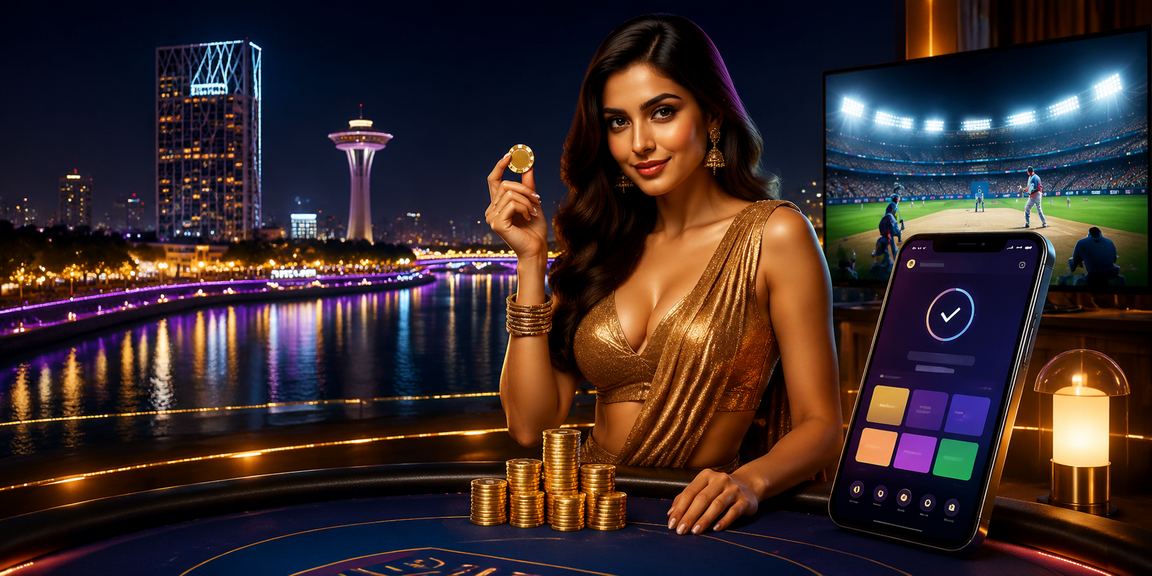 Teen Patti player on mobile app near Ahmedabad riverfront at night