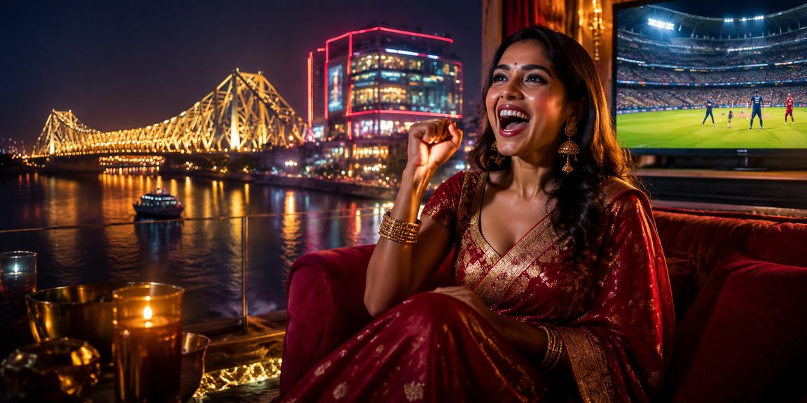 Kolkata city view with Howrah Bridge and lottery tickets illustration