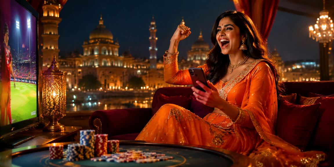 Historic Lucknow old city street with vibrant casino-style lighting